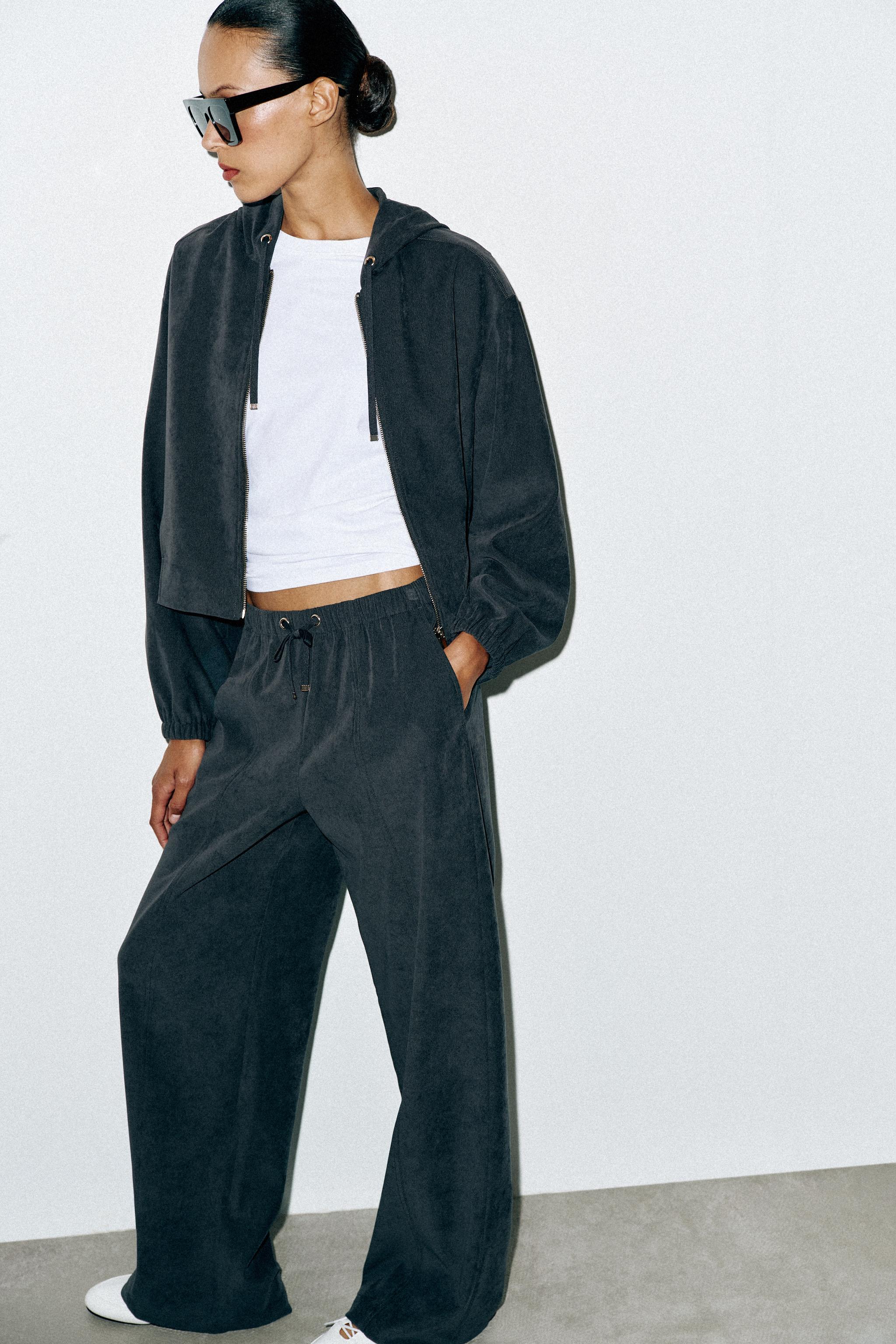 ELASTIC WAIST WIDE LEG TROUSERS